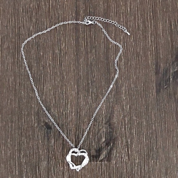 Rhinestone Double Heart Charm Sterling Silver Necklace - Picture 3 of 6